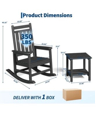 HDPE Rocking Chair Outdoor Set of 4 with 2 Side Table - Poly High Back Porch Rocker Chairs for Adults - All Weather Resistant Furniture