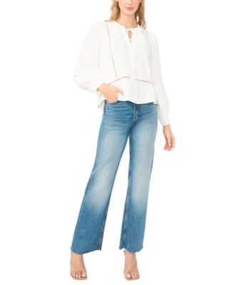 Women's Lace Yoke Tie-Front Blouse