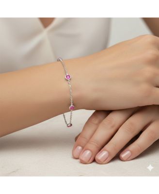 Sterling Silver, Round Bezel-Set Gemstone By The Yard Birthstone Bracelet