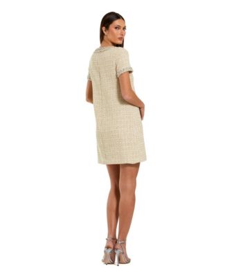 Women's Short Sleeve Boucle Mini Dress With Beading Detail