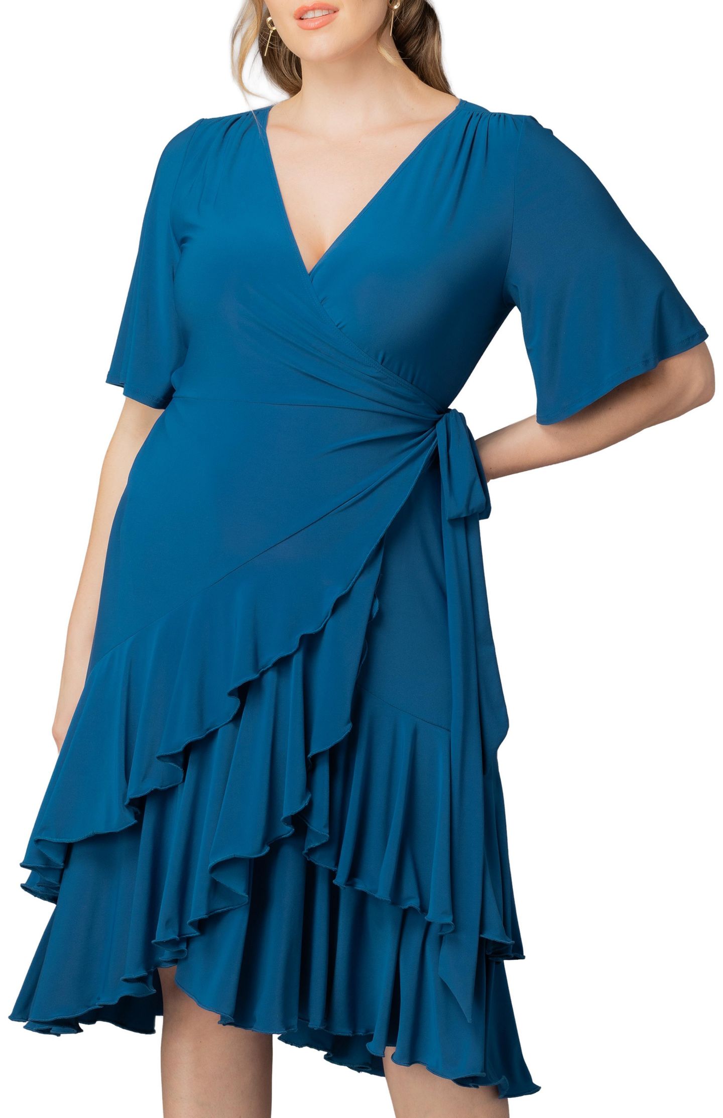 Женское платье Kiyonna Plus Size Miranda Ruffle Wrap, цвет: Синий — фото 3