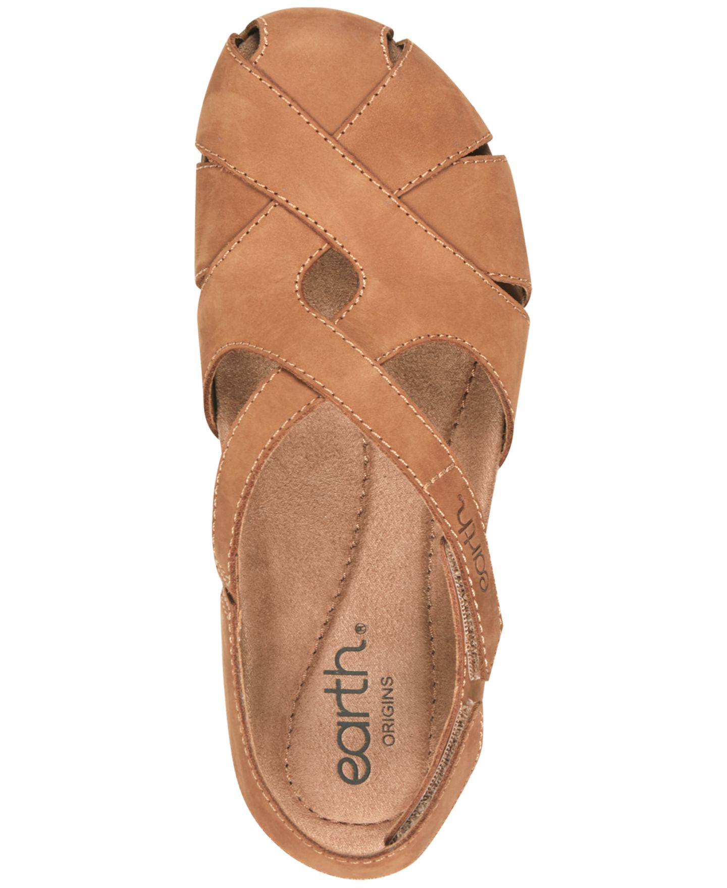 Женские сандалии Earth Brentia Leather Criss-Cross Flat, цвет: Коньячный нубуковый — фото 4