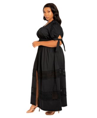 Plus Size Puff Sleeve Tiered Eyelet Maxi Dress