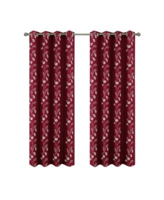 100% Polyester 140 GSM Reed Embroidered Grommet Curtain Panel 54" x 90" Burgundy