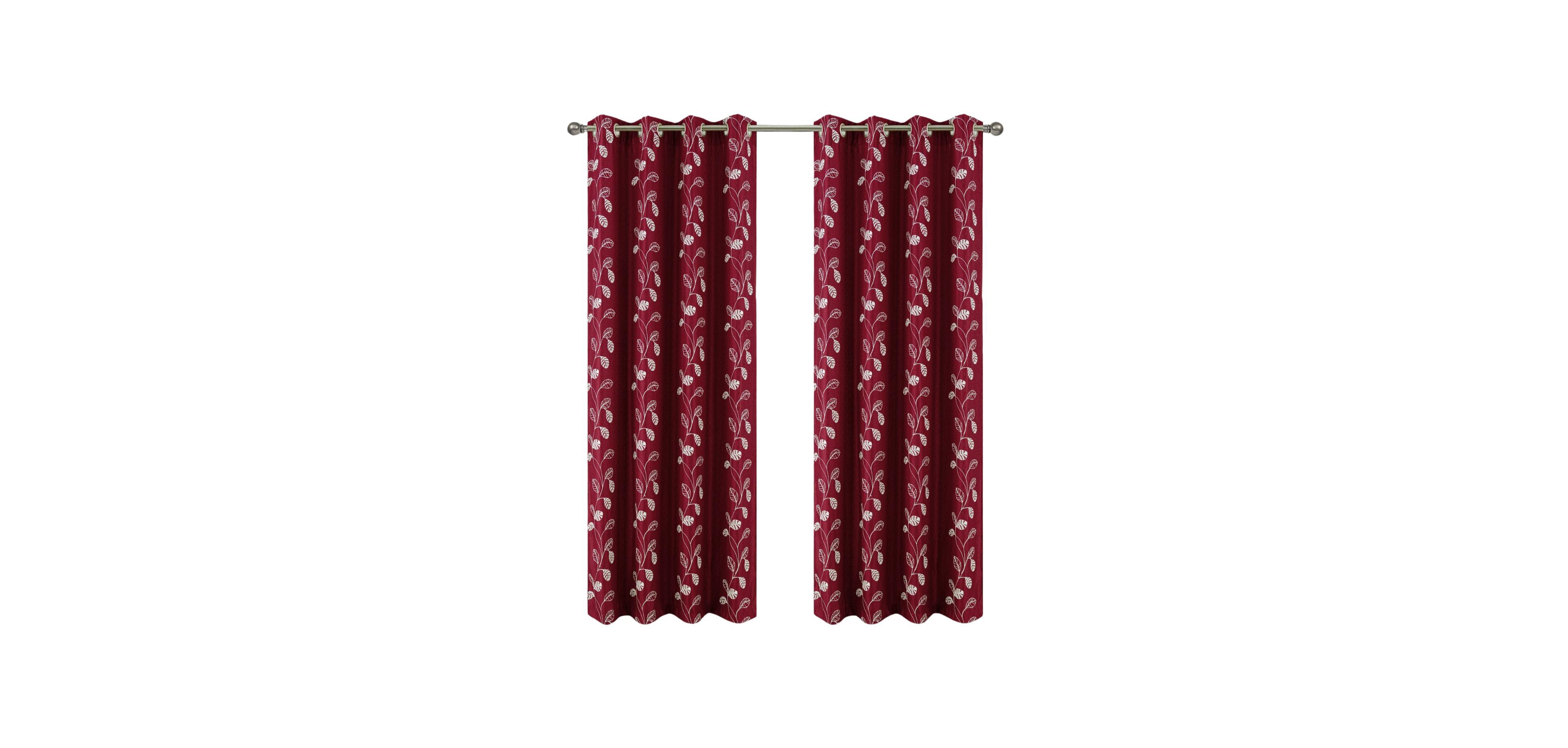 Rt Designers Collection 100% Polyester 140 Gsm Reed Embroidered Grommet Curtain Panel Burgundy