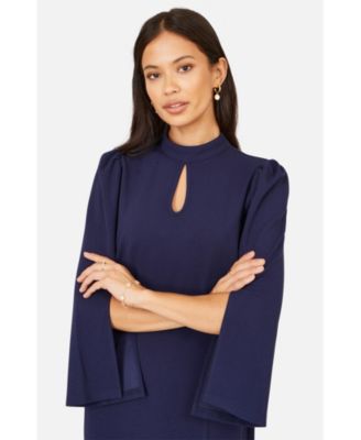 Women's Mock Neck Keyhole Tailored Midi Dress