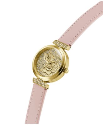 Women's Gold-Tone Stainless Steel Pink Leather Analog Watch, 28mm