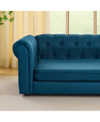 Oversized Beige Linen Dog Sofa, Modern Elevated Pet Bed for Large Breeds