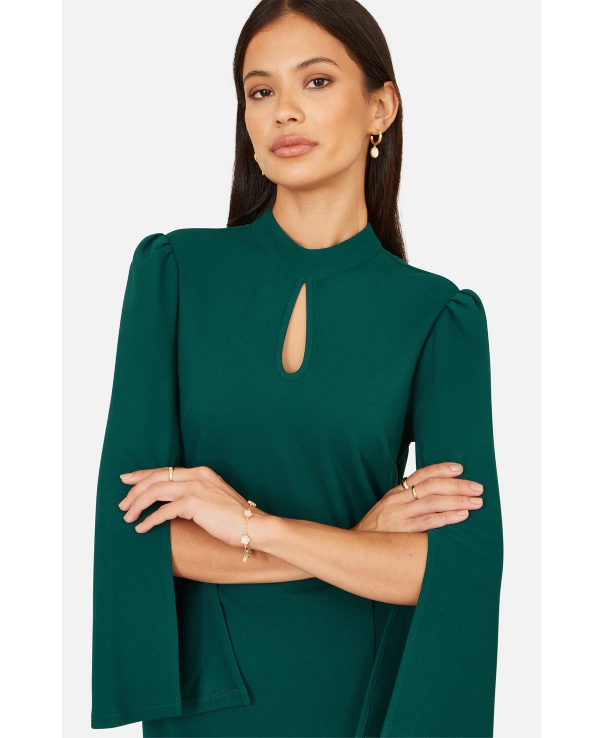 Yumi Women's Mock Neck Keyhole Tailored Midi Dress