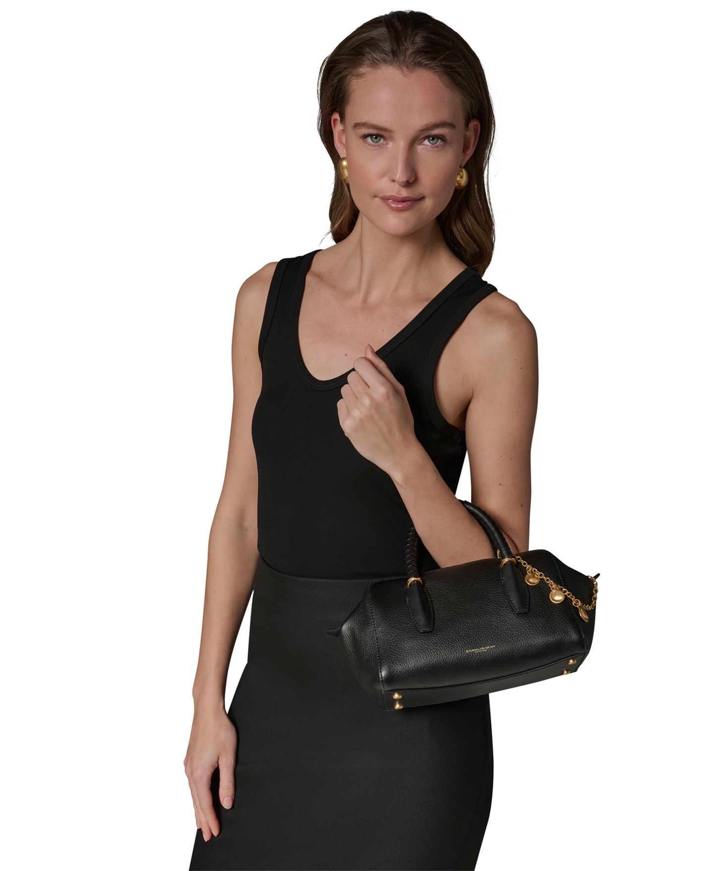 Женская сумка Donna Karan New York Chantilly Leather Mini Satchel, цвет: Чёрный / Золотой — фото 5