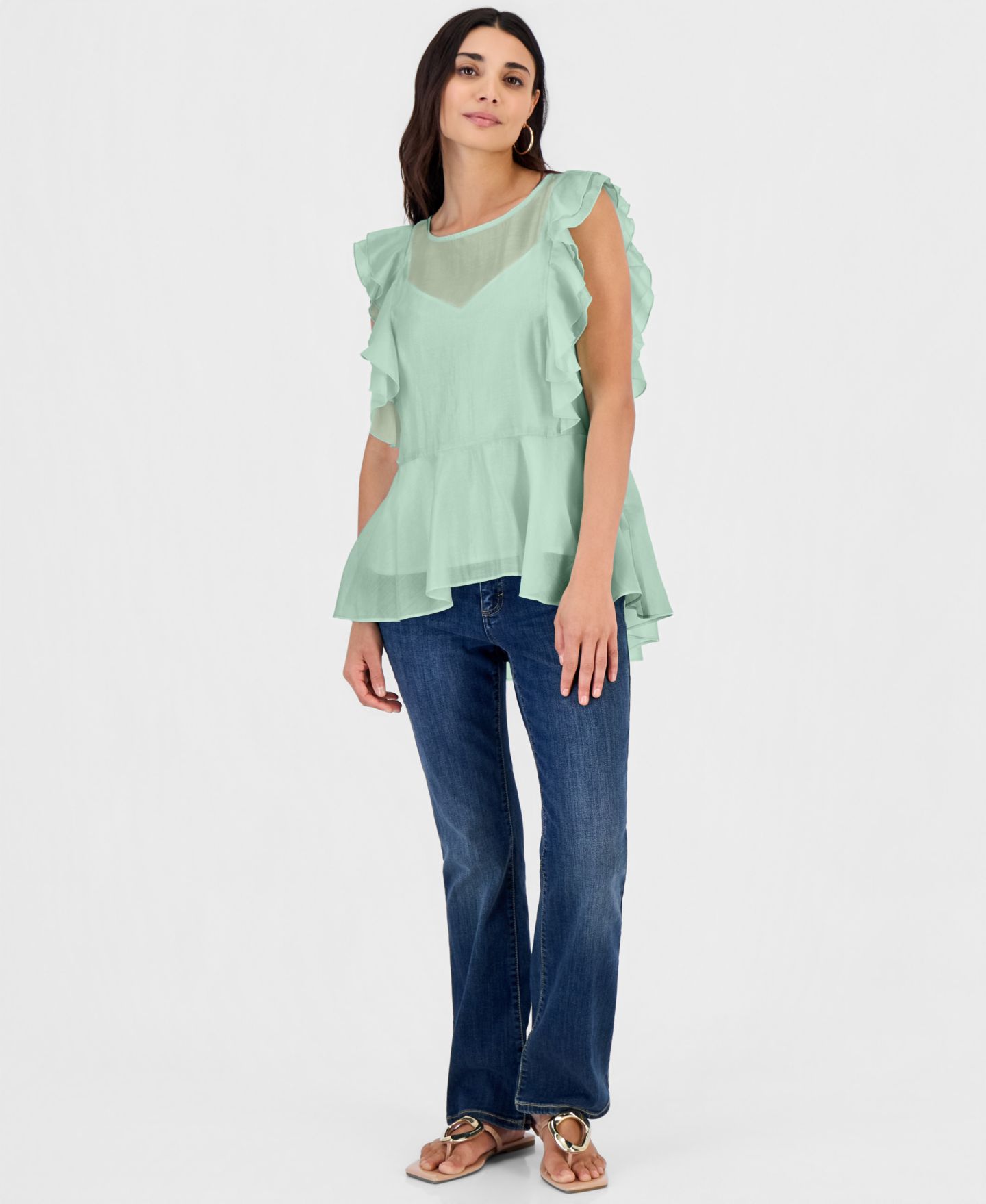 Женская блузка I.N.C. International Concepts Petite Ruffle-Sleeve Peplum Blouse, цвет: Зелёный — фото 3