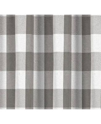2 Piece Country Farmhouse Gray Buffalo Plaid Pleated Rod Pocket Window Curtain Panels