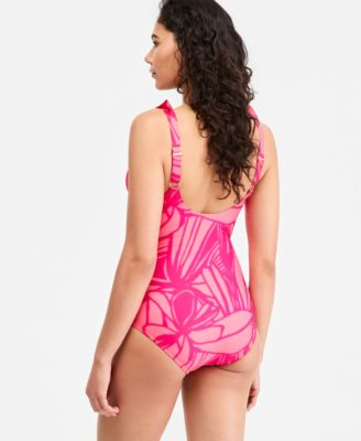 Ruffle Plunge Underwire Tummy Control One-Piece Swimsuit