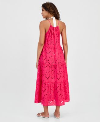 Women's Tiered Eyelet Maxi Dress Swim Cover-Up