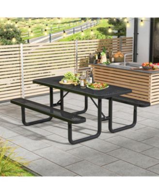 8-Person Picnic Table Set with Benches and Mesh Grid Design