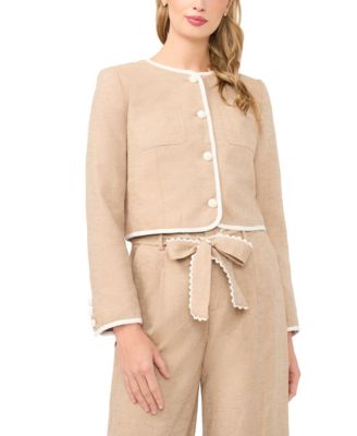 Women's Contrast Patch Pocket Crew Neck Jacket