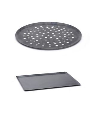Blue Carbon Steel Baking Sheet and Perforated Pizza Tray Set