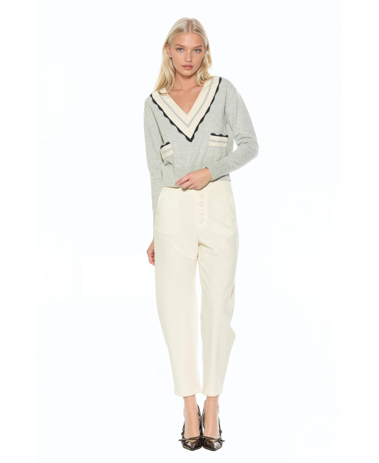 Women's Arden Deep V Contrast Trim Cardigan