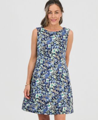 Connected Petite Floral Print Fit & Flare Dress - Blue - Size 6P