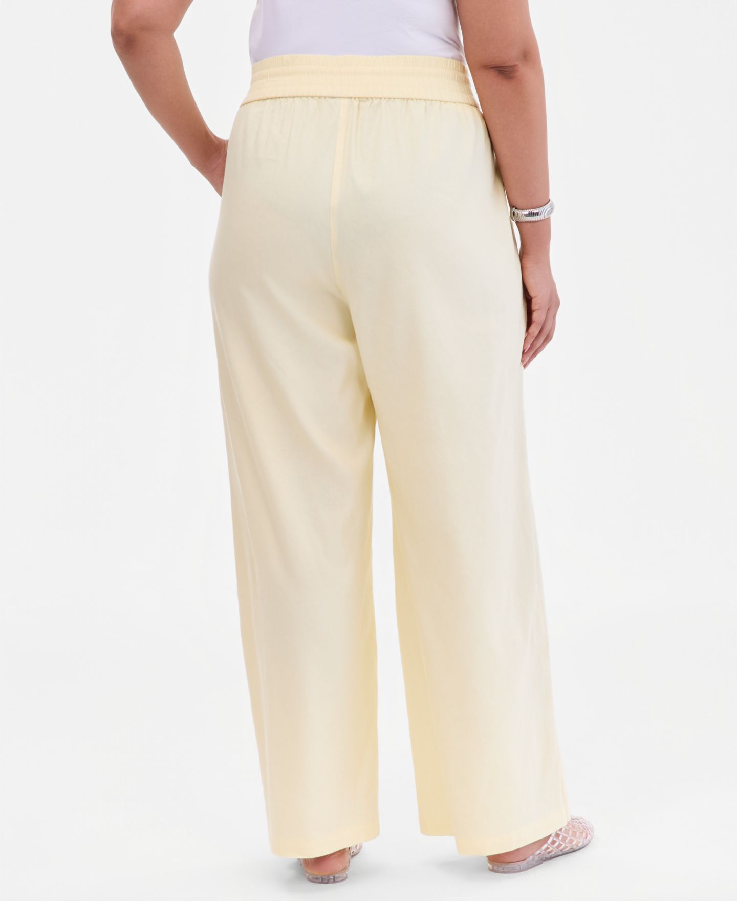 Женские брюки I.N.C. International Concepts Plus Size Solid Drawstring Wide-Leg, цвет: Жёлтый туманный — фото 5