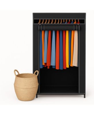 Portable Wardrobe Closet - Premium Metal Hanging Rod with Beige Cover- 65 Lb. Weight Capacity- Super Easy Assembly, No Tools Required