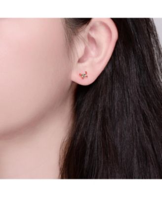 Dainty 14K Gold Plated Red Enamel Butterfly Stud Earrings