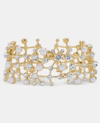 Crystal & Imitation Pearl Cluster Flex Bracelet 