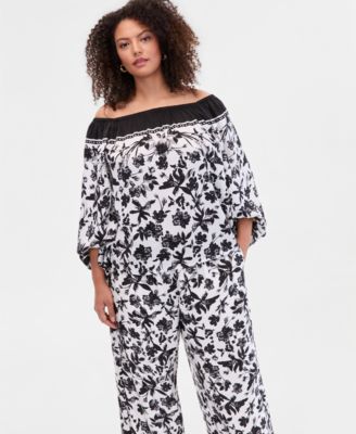 Plus Size Off-The-Shoulder Top & Wide-Leg Pants
