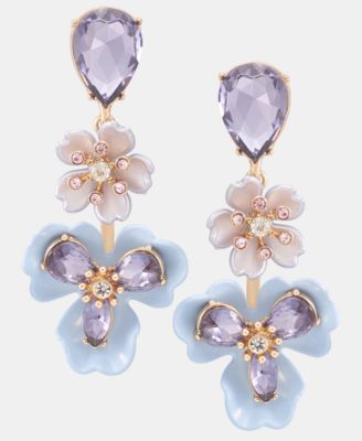 Crystal Flower Linear Drop Earrings