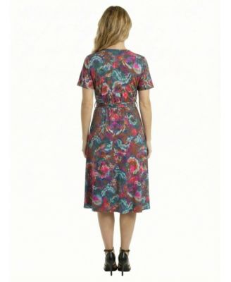 Petite Paisley Print Short-Sleeve Tie Waist Dress