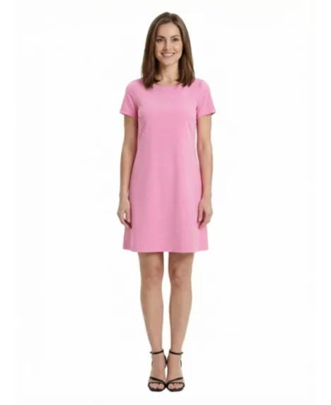 Petite Short-Sleeve Shift Dress - Pink