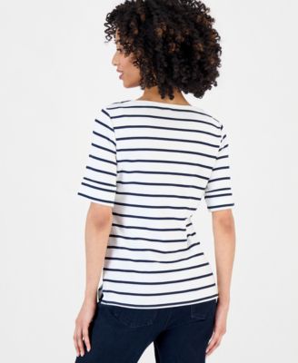 Petite Boat-Neck Elbow-Sleeve Top