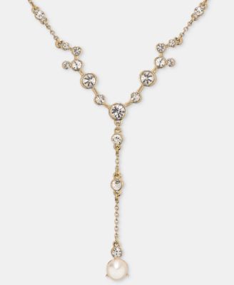 Crystal & Imitation Pearl Station Lariat Necklace, 16" + 3" extender