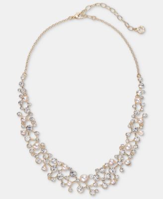 Crystal & Imitation Pearl Cluster Statement Necklace, 16" + 3" extender