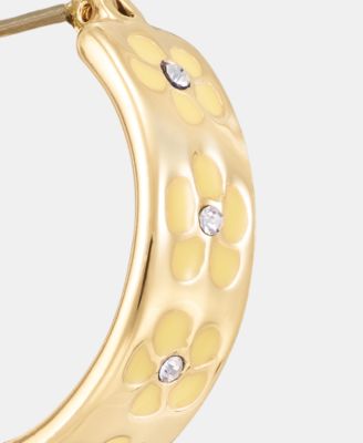 Gold-Tone Enamel Flower Inlay Small Hoop Earrings, 0.68"