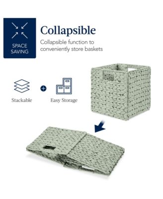 10.5x10.5in Hyacinth Storage Baskets, Set of 5 Multipurpose Collapsible Organizers