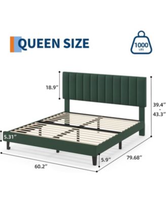 Bed Frame, Velvet Upholstered Platform Bed with Adjustable Vertical Channel Tufted Headboard
