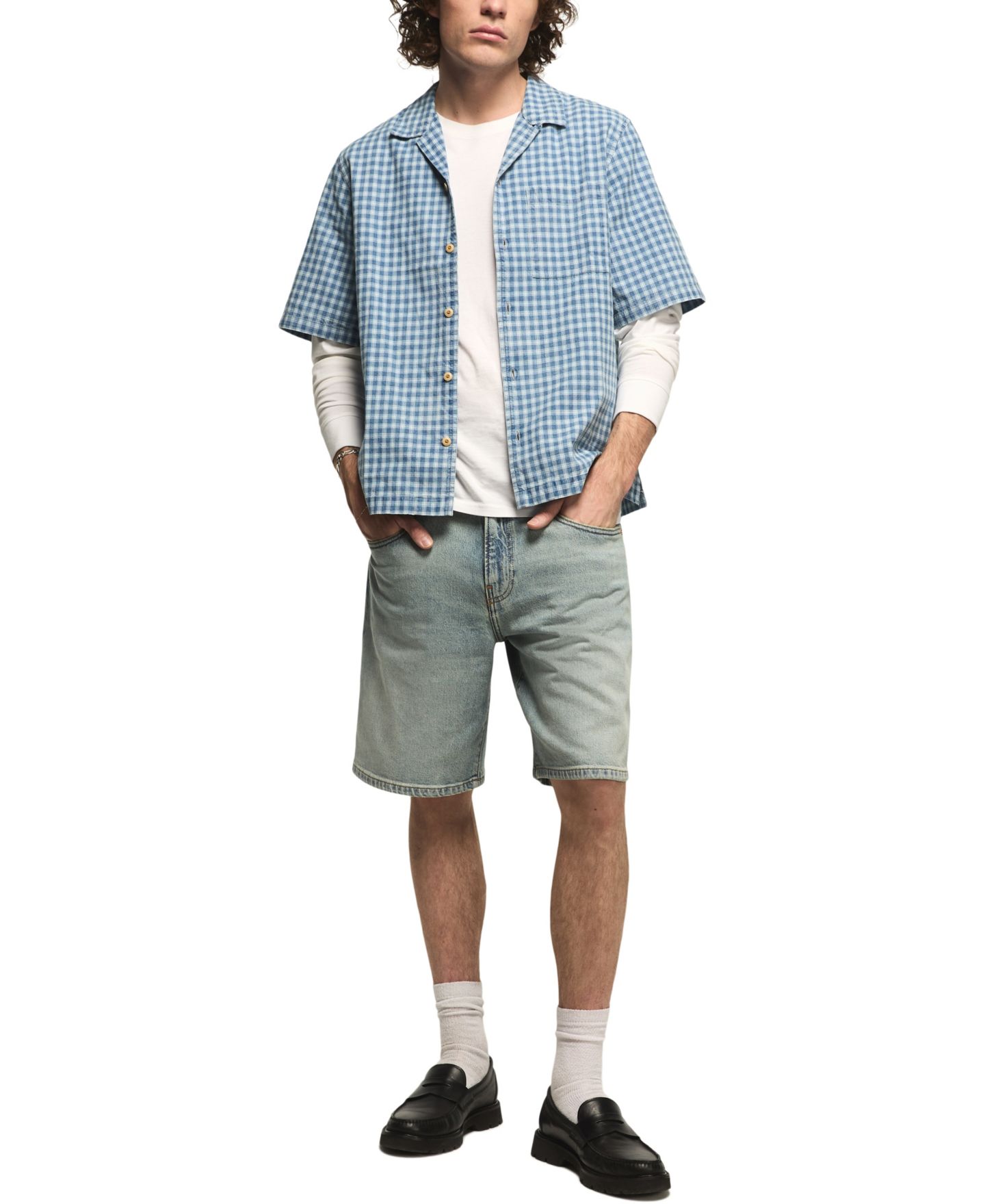 Мужская рубашка Lucky Brand Boxy Gingham Camp Collar, цвет: Индиго — фото 2