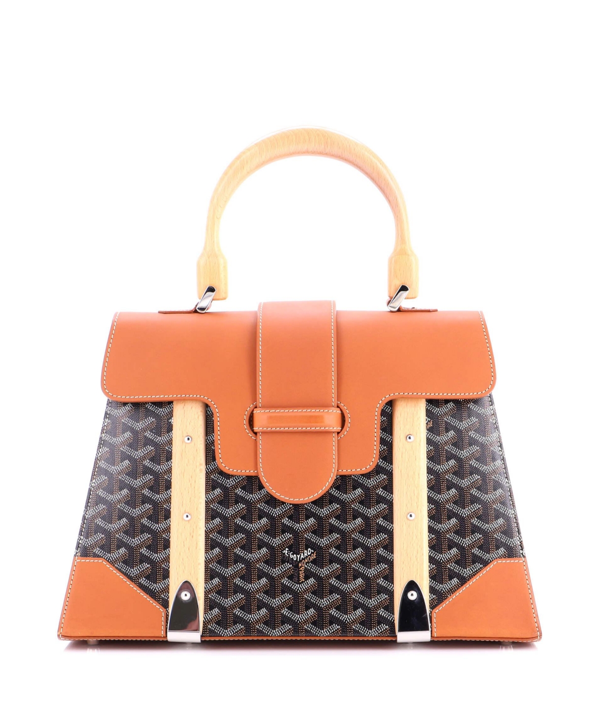 Pre-Owned Goyard Mm Saigon Top Handle Bag Coated Canvas with Leather