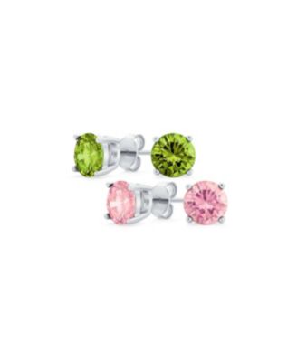 Set of 2 Round Multi Color CZ Stud Earrings Sterling Silver