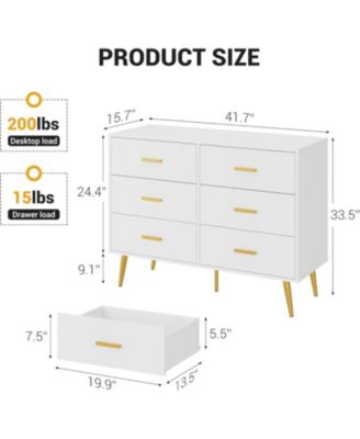 Modern 6-Drawer Dresser with Metal Handles, Wooden Storage Chest
