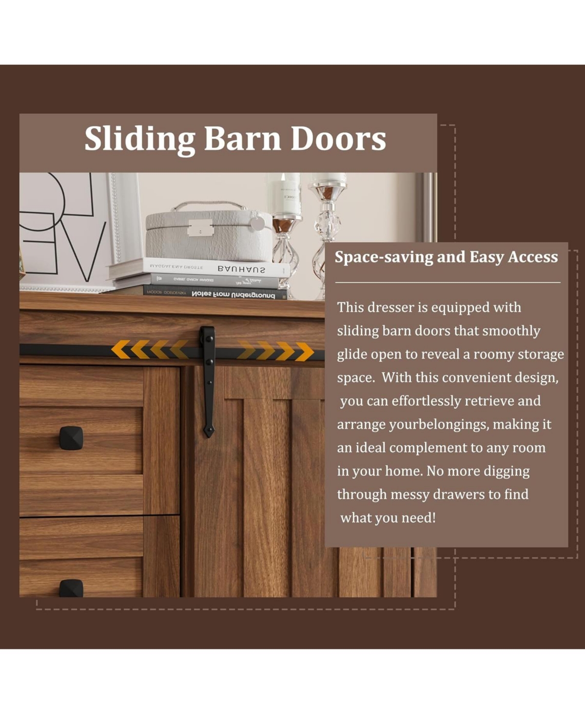 gaomon Farmhouse 5 Drawer Dresser for Bedroom, 48" Tall Wood Dressers Chest of Drawer with Sliding Barn Door, Adjustable Shelf, Storage Organizer