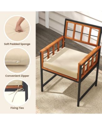 Acacia Wood Patio Chairs Set of 6 w/Cushions & Metal Frame 400 lbs Capacity