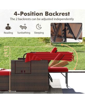 Rattan Daybed w/ Adjustable Backrests & Retractable Canopy for Patio