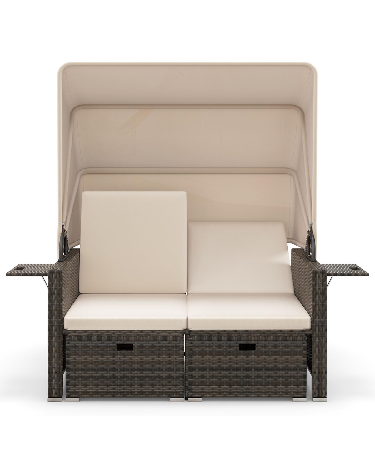 Gymax Rattan Daybed w/ Adjustable Backrests & Retractable Canopy for Patio