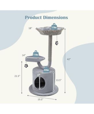 42" Cat Tower with Curved Metal Frame, Indoor Activity Tree for Large & Small Cats