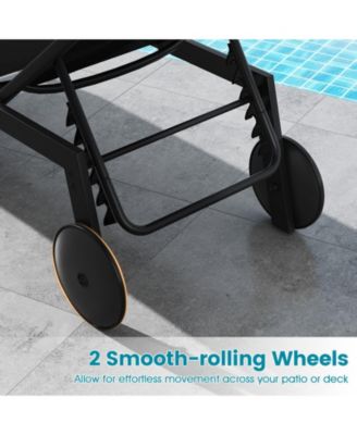 2PCS Patio Chaise Lounge w/Wheels Adjustable 6-Position Backrest Breathable Seat Outdoor