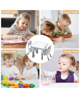 Kids Table and 2 Chairs Set with Graffiti Desktop, Height Adjustable Toddler Table and Chairs Set