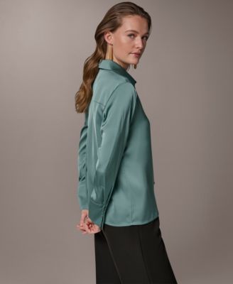 Women's Exposed Buttons Collared Blouse