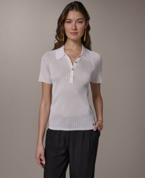 Женский свитер Donna Karan New York Short-Sleeve Polo, цвет: Кремовый